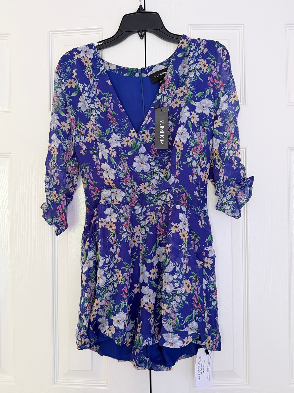 Yumi Kim Royal Blue Floral Wrap Romper XS
